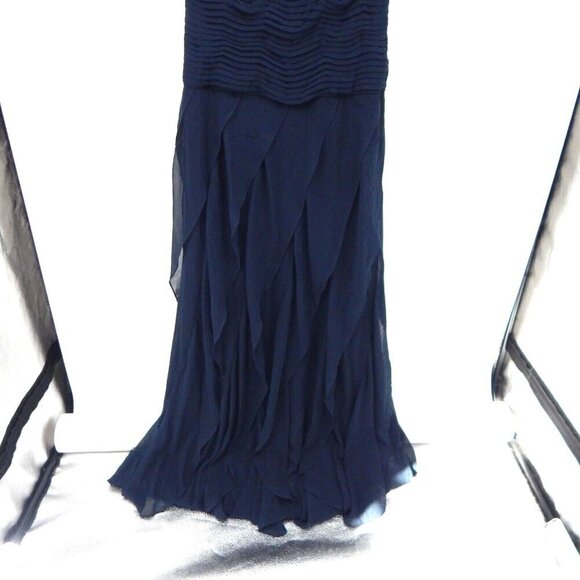 TADASHI SHOJI maxi dress off the shoulder chiffon ruffle formal navy blue 8 - Picture 5 of 12